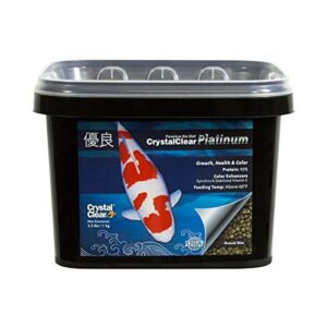 crystalclear platinum rapid growth koi fish food with added vitamins & spirulina, 3mm pellets, 2.2 pounds