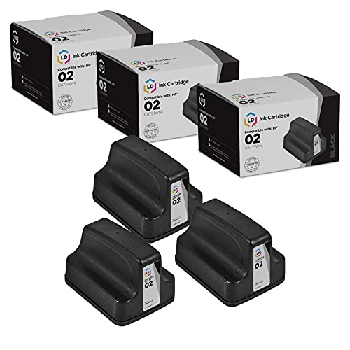 LD Products Remanufactured Replacements for HP 02 Ink Cartridges C8721WN with Smart Chip (Black, 4-Pack) for PhotoSmart C5180 C6180 C6280 C7250 C7280 C8180 D7145 D7155 D7160 D7168 D7245 D7255 D7260