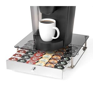 Nifty Rolling Coffee Pod Drawer - Glass Top & Chrome Finish, Compatible with K-Cups, 36 Pod Pack Holder, Compact Under Coffee Pot Storage Drawer, Slim Home Kitchen Counter Organizer