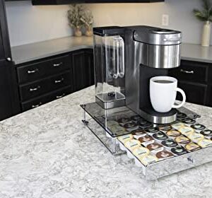 Nifty Rolling Coffee Pod Drawer - Glass Top & Chrome Finish, Compatible with K-Cups, 36 Pod Pack Holder, Compact Under Coffee Pot Storage Drawer, Slim Home Kitchen Counter Organizer