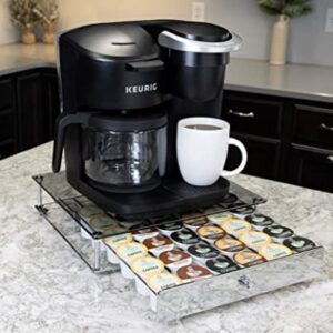 Nifty Rolling Coffee Pod Drawer - Glass Top & Chrome Finish, Compatible with K-Cups, 36 Pod Pack Holder, Compact Under Coffee Pot Storage Drawer, Slim Home Kitchen Counter Organizer