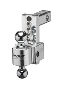 fastway flash secure adjustable dual locking aluminum ball mount with 6 inch drop, 2 inch shank, built-in locks, and chrome plated balls