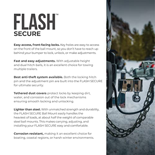 Fastway Flash Secure Adjustable Dual Locking Aluminum Ball Mount with 6 Inch Drop, 2 Inch Shank, Built-in Locks, and Chrome Plated Balls