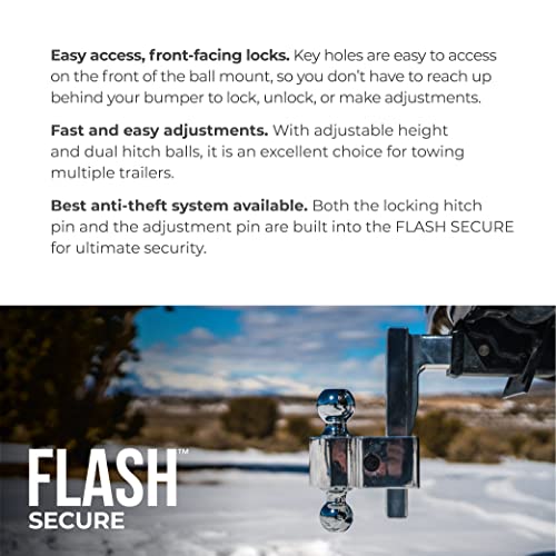 Fastway Flash Secure Adjustable Dual Locking Aluminum Ball Mount with 6 Inch Drop, 2 Inch Shank, Built-in Locks, and Chrome Plated Balls