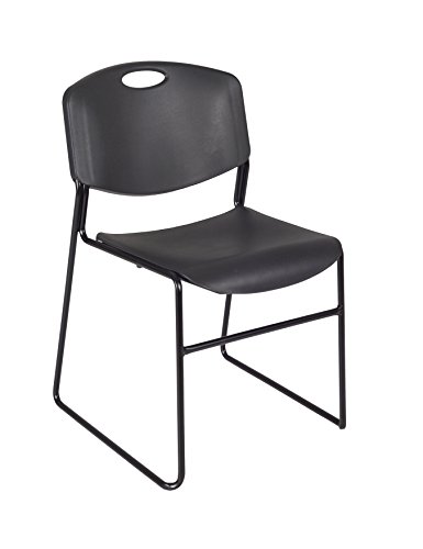 Cain 42" Round Breakroom Table- Grey & 4 Zeng Stack Chairs- Black