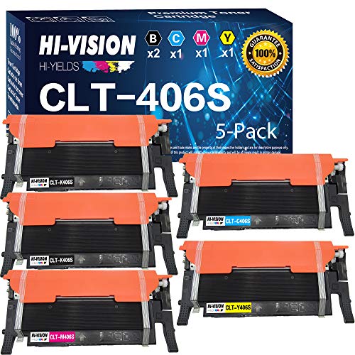 HI-Vision® Compatible Toner Cartridge Replacement for Samsung CLT-K406S CLT-C406S CLT-Y406S CLT-M406S (2 Black, 1 Cyan, 1 Yellow, 1 Magenta, 5-Pack) Works with CLP-365W, CLX-3305FW, CLX-3305W