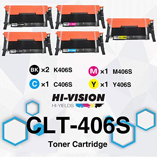 HI-Vision® Compatible Toner Cartridge Replacement for Samsung CLT-K406S CLT-C406S CLT-Y406S CLT-M406S (2 Black, 1 Cyan, 1 Yellow, 1 Magenta, 5-Pack) Works with CLP-365W, CLX-3305FW, CLX-3305W