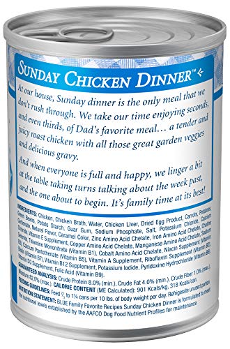 Blue Buffalo Family Favorites Natural Adult Wet Dog Food, Sunday Chicken 12.5-oz can (Pack of 12)