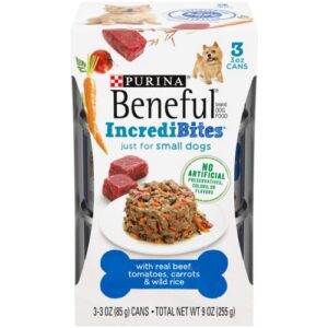 purina beneful small breed wet dog food with gravy, incredibites with real beef - (8 packs of 3) 3 oz. cans