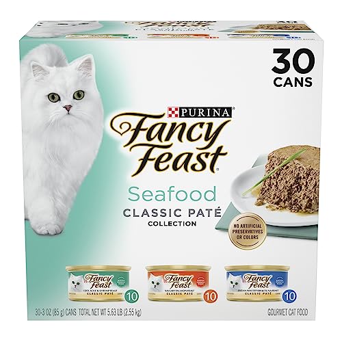 Purina Fancy Feast Seafood Classic Pate Collection Grain Free Wet Cat Food Variety Pack - (30) 3 oz. Cans