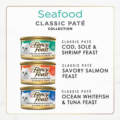 Purina Fancy Feast Seafood Classic Pate Collection Grain Free Wet Cat Food Variety Pack - (30) 3 oz. Cans