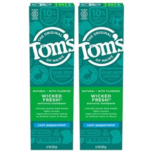 tom's of maine natural wicked fresh! fluoride toothpaste, cool peppermint, 4.7 oz. 2-pack (packaging may vary)