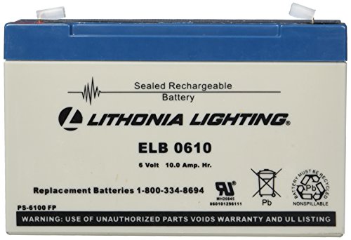 Lithonia Lighting ELB 0610 Emergency Replacement Battery, 250 watts, 6 Volts, Black