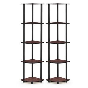 furinno turn-n-tube 5-tier corner shelves, 2-pack, dark cherry/black