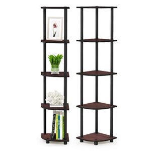 Furinno Turn-N-Tube 5-Tier Corner Shelves, 2-Pack, Dark Cherry/Black