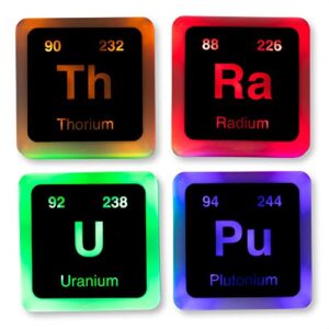 thinkgeek radioactive elements glowing coaster set - radium, plutonium, uranium, and thorium - set of 4