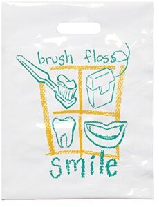 brush floss smile dental giveaway bags, 7-3/4" x 9", 100 pack