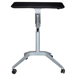 Contemporary Workpad Height Adjustable Laptop Cart Desk with Pneumatic Mechanism, Mobile Tilt, Locking Castors, Ergonomic Curved Desktop, for Office, College, 19 x 28 in. Black Top