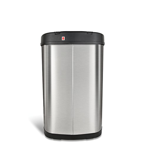 NINESTARS DZT-50-13R Automatic Touchless Infrared Motion Sensor Trash Can/Recycler, 13 Gal 50L, Stainless Steel Base (Oval, Black/Silver Lid)