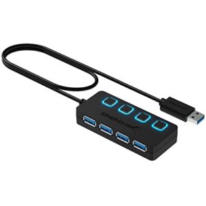 sabrent 4-port usb 3.0 data hub with individual led power switches | 2 ft cable | slim & portable | for mac & pc (hb-um43)