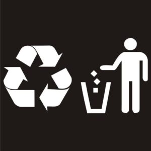 trash and recycling vinyl sticker decals for trash/recycle bin can white bfp