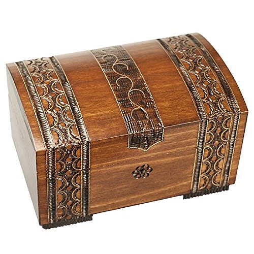 Polish Handmade Wooden Brass Clad Chest Jewelry Keepsake Box w/ Lock and Key