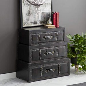 deco 79 wood rectangle chest with buckles and straps detailing, 32" x 16" x 32", black
