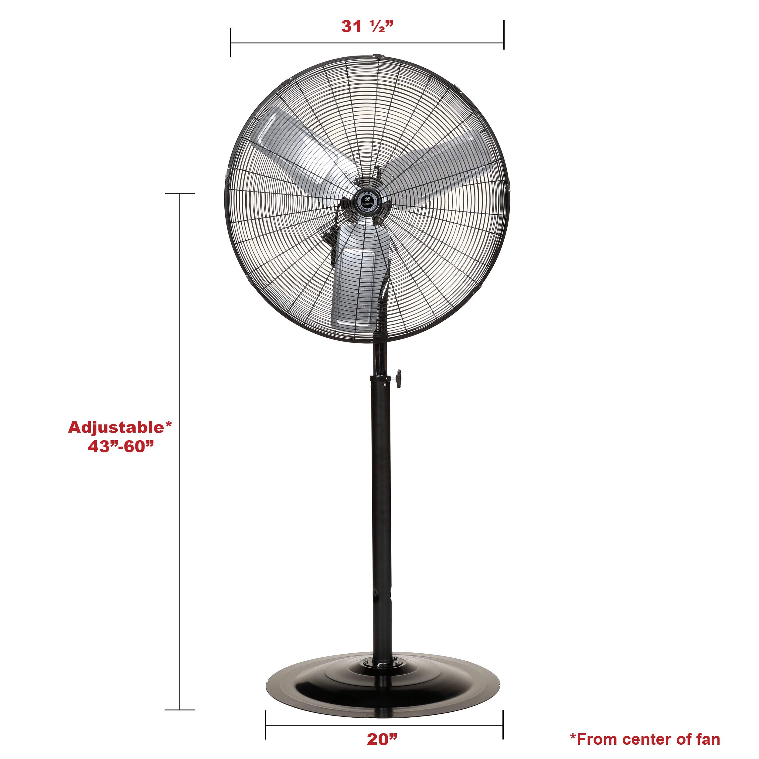 TPI Corporation CACU30-PO-HD Commercial Heavy Duty Oscillating Fan, Unassembled w/Pedestal Kit, 30" Blade Diameter, 3 Speed 1/3 HP Motor, 9' Cordset, Black