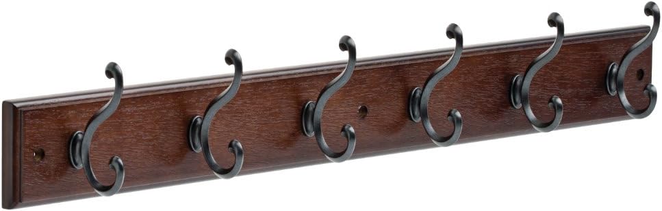 LIBERTY 165541 Wall Mounted Coat Rack with 6 Decorative Hooks, 27 Inch, Soft Iron and Cocoa