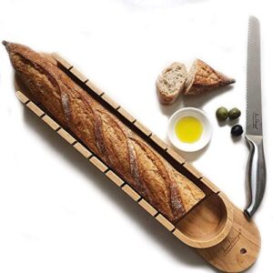 jean-patrique baguette bread slicer & bread knife set | 2-piece set contains a solid beech baguette bread slicing board and a professional quality stainless steel bread knife | from