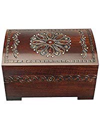 large flower and holly wood jewelry chest with lock and key keepsake box