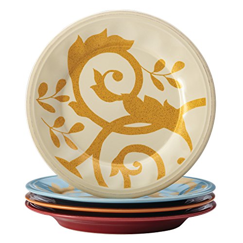 Rachael Ray Dinnerware Gold Scroll 4-Piece Salad Plate Set, Assorted