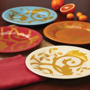 Rachael Ray Dinnerware Gold Scroll 4-Piece Salad Plate Set, Assorted