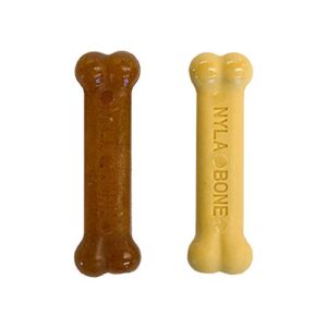 nylabone classic puppy chew toy twin pack - puppy chew toys for teething - puppy supplies - chicken & peanut butter flavor, x-small/petite (2 count)