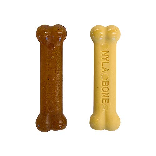 Nylabone Classic Puppy Chew Toy Twin Pack - Puppy Chew Toys for Teething - Puppy Supplies - Chicken & Peanut Butter Flavor, X-Small/Petite (2 Count)