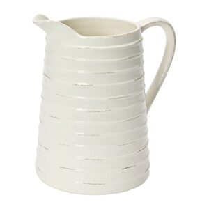 creative co-op farmhouse embossed stripe ceramic pitcher, distressed white