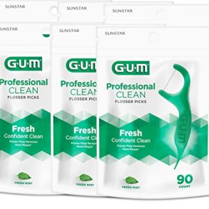 GUM - 70942302395 Professional Clean Flossers Extra Strong Flosser Pick, Fresh Mint, 90 Count (Pack of 6)