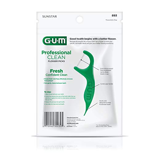 GUM - 70942302395 Professional Clean Flossers Extra Strong Flosser Pick, Fresh Mint, 90 Count (Pack of 6)