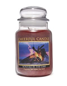 a cheerful giver - bonfire by the lake scented glass jar candle (24 oz) with lid & true to life fragrance made in usa