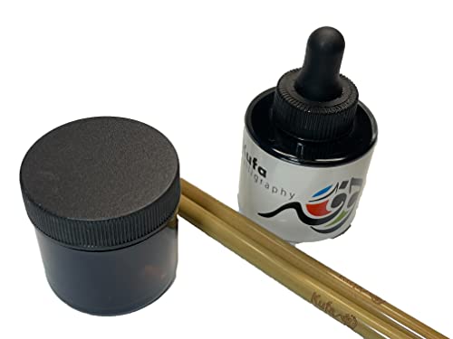 Hajj Wafaa Arabic Calligraphy set 2 Reed pens, Black Ink and plastic ink jar