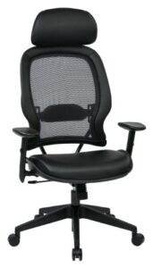 space seating professional airgrid dark back and padded black eco leather seat, 2-to-1 synchro tilt control, adjustable arms and tilt tension with nylon base executives chair with adjustable headrest