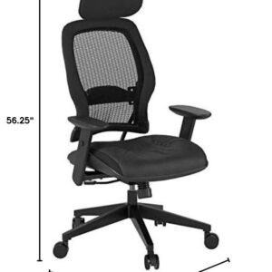 SPACE Seating Professional AirGrid Dark Back and Padded Black Eco Leather Seat, 2-to-1 Synchro Tilt Control, Adjustable Arms and Tilt Tension with Nylon Base Executives Chair with Adjustable Headrest