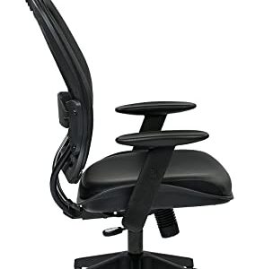 SPACE Seating Professional AirGrid Dark Back and Padded Black Eco Leather Seat, 2-to-1 Synchro Tilt Control, Adjustable Arms and Tilt Tension with Nylon Base Executives Chair with Adjustable Headrest