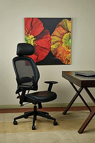 SPACE Seating Professional AirGrid Dark Back and Padded Black Eco Leather Seat, 2-to-1 Synchro Tilt Control, Adjustable Arms and Tilt Tension with Nylon Base Executives Chair with Adjustable Headrest