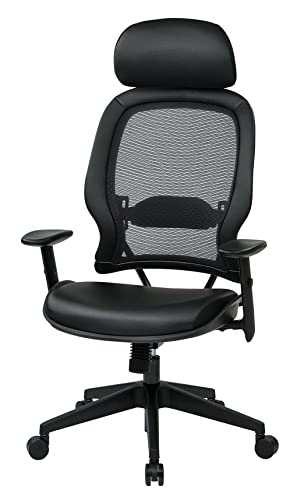 SPACE Seating Professional AirGrid Dark Back and Padded Black Eco Leather Seat, 2-to-1 Synchro Tilt Control, Adjustable Arms and Tilt Tension with Nylon Base Executives Chair with Adjustable Headrest