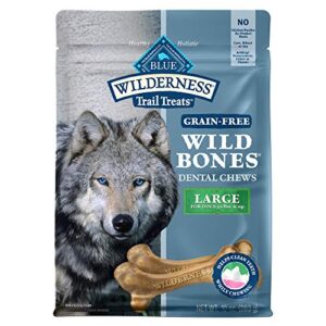 blue buffalo wilderness wild bones grain free dental chews dog treats, large 10-oz bag