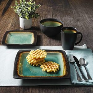 Gibson Elite Ocean Paradise Square Reactive Glaze Stoneware Dinnerware Set, Service for 4 (16pcs), Jade