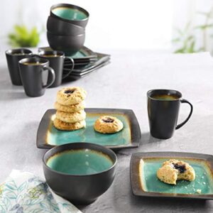 Gibson Elite Ocean Paradise Square Reactive Glaze Stoneware Dinnerware Set, Service for 4 (16pcs), Jade