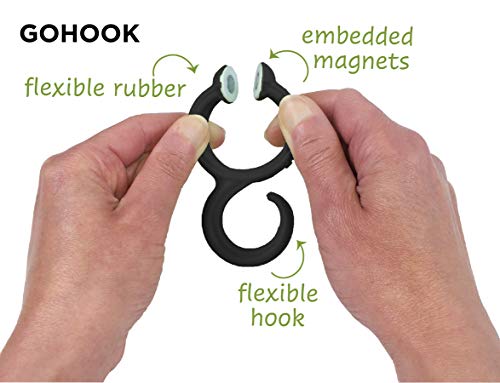 Fusionbrands GoHook All Purpose Household Hook, Portable Hook For Towels, Towel Holder, and Numerous Small Items in Kitchen, Bathrooms, Closets and on the go, S hook, Black