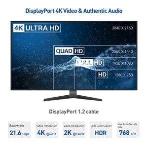 Cable Matters 2-Pack 4K DisplayPort to DisplayPort Cable (DP to DP Cable, Display Port Cable) 6 Feet - 4K 60Hz, 2K 144Hz Monitor Support